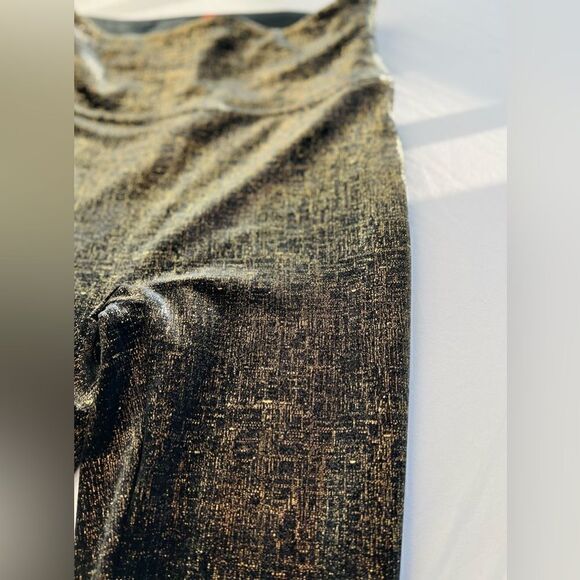 Spanx Velvet RARE Leggings Black Gold Metallic Shine High Rise Stretch 20188R - Picture 13 of 14